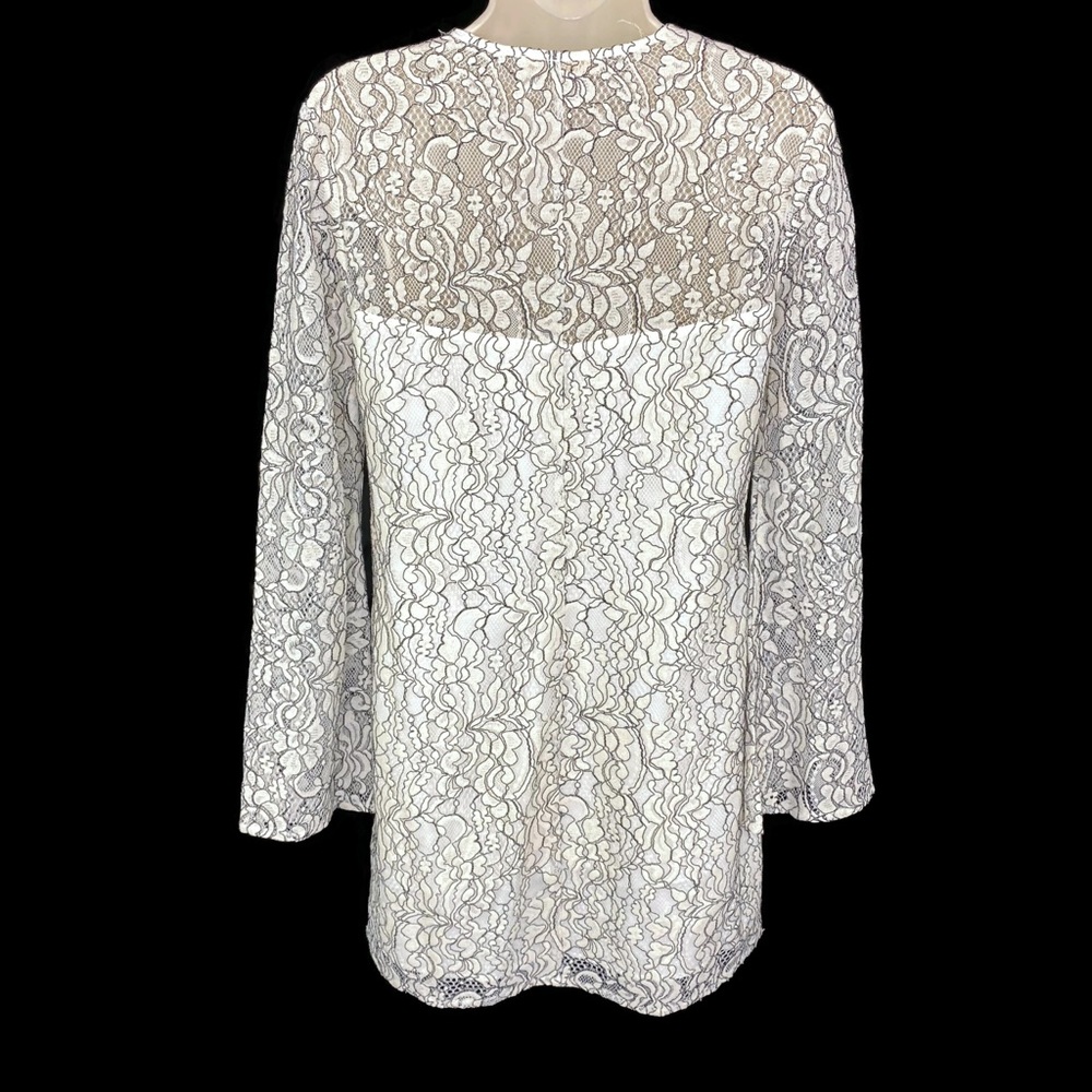 NWOT WAYF Cream Lace Dress with Detailed Black Outline Trim Fully Lined Small - Picture 6 of 8